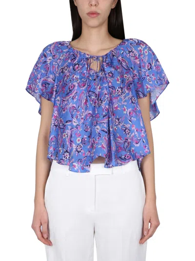 Isabel Marant Lace-up Front Mini Top In Blue