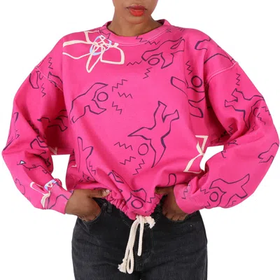 Isabel Marant Ladies Fuchsia Muza Printed Crew Neck Cotton Sweatshirt In Pink