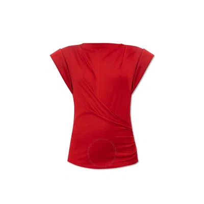 Isabel Marant Ladies Red Maisan Draped Cotton T-shirt