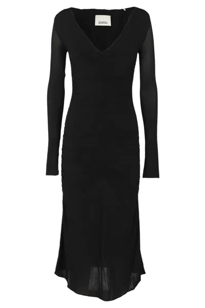 Isabel Marant Laly Draped Black Midi Dress