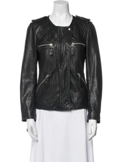 Pre-owned Isabel Marant Lambskin Biker Jacket In Blue