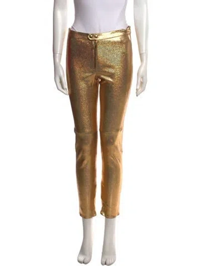 Pre-owned Isabel Marant Lambskin Skinny Leg Pants In Gold