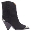 Isabel Marant Lamsy Suede Leather Cap Toes Ankles Cone Boots In Black