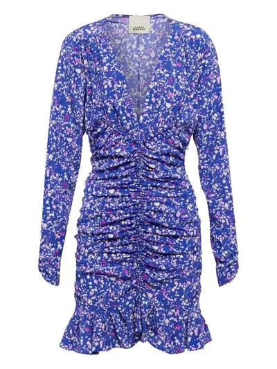 Isabel Marant Lara Geometric Ruffled Mini Day Dress In Blue