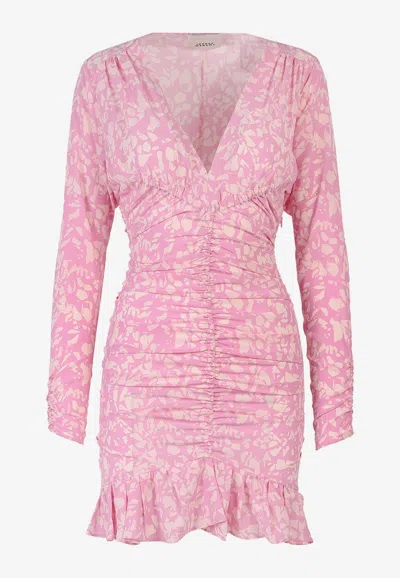 Isabel Marant Lara V-neck Floral Mini Dress In Pink