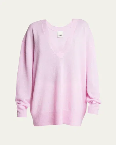 Isabel Marant Larana Oversized V-neck Cashmere Sweater In Light Pink