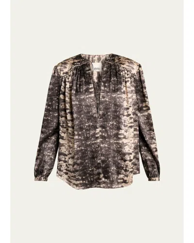 Isabel Marant Laraya Snake-print Silk Peasant Blouse In Neutral