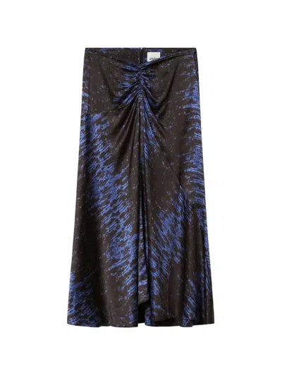 Isabel Marant Laren Gathered Printed Silk-satin Midi Skirt In Blue