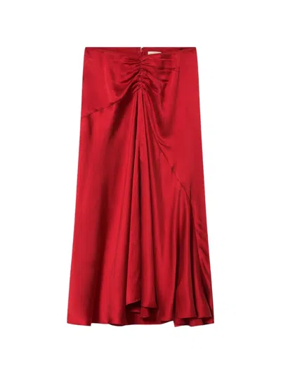 Isabel Marant Silk High-rise Knee-length Skirt In Red