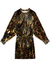 Isabel Marant Lassie Print Long Sleeve Velvet Minidress In Black