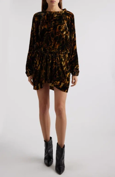 Isabel Marant Lassie Print Long Sleeve Velvet Minidress In Black