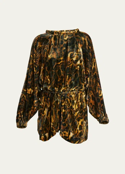 Isabel Marant Lassie Velvet Printed Mini Dress In Leopard
