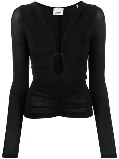 Isabel Marant V-neck Long-sleeve Top In Black