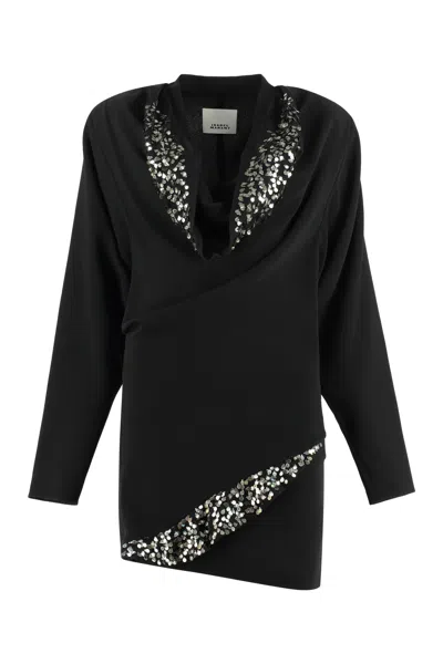 Isabel Marant Lazeli Draped Sequin-embellished Crepe Mini Dress In Black