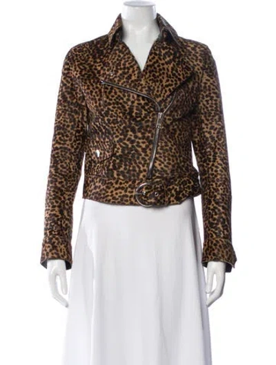 Pre-owned Isabel Marant Leather Animal Print Biker Jacket In Brown