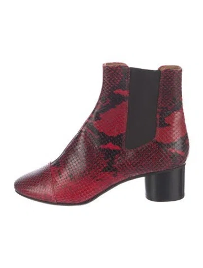 Pre-owned Isabel Marant Leather Animal Print Chelsea Boots In Black/red