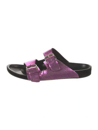 Pre-owned Isabel Marant Leather Animal Print Slides In Metallic/purple