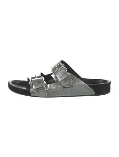 Pre-owned Isabel Marant Leather Animal Print Slides In Silver