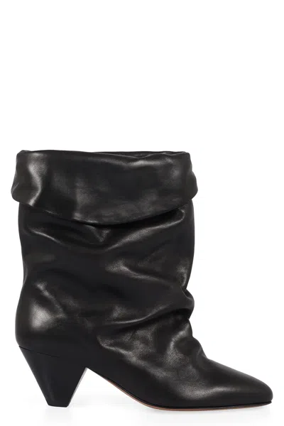 Isabel Marant Dalby Black Ankle Boots With Cone Heel And Gathered Details In Leather Woman