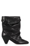 Isabel Marant Dalby Black Ankle Boots With Cone Heel And Gathered Details In Leather Woman In Black