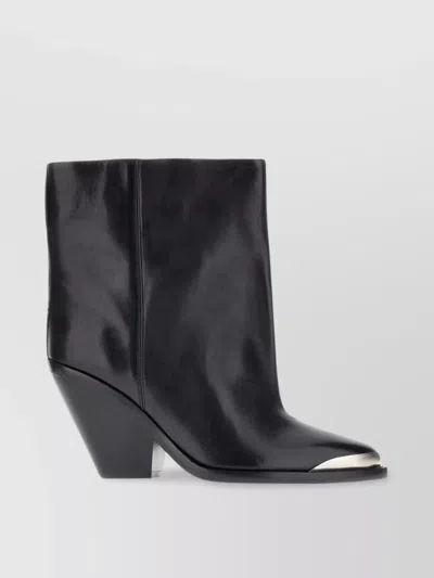 Isabel Marant Leather Ankle Boots With Cone Heel And Metal Detail In Black