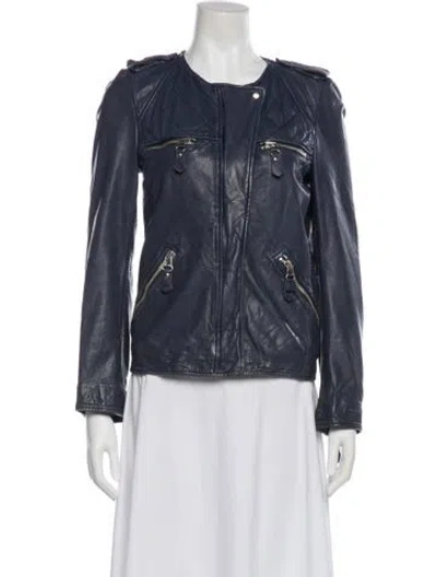Pre-owned Isabel Marant Leather Biker Jacket In Blue