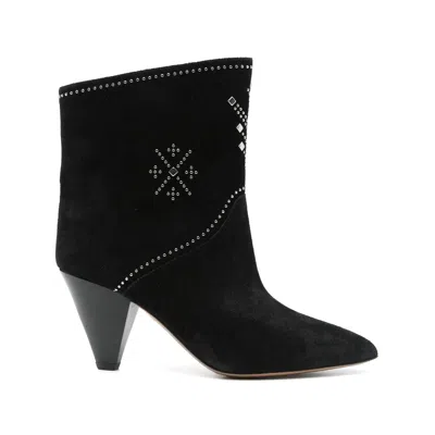 Isabel Marant Loline Suede Ankle Boots With Micro Studs In Black