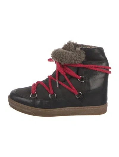 Pre-owned Isabel Marant Leather Colorblock Pattern Lace-up Boots In Black