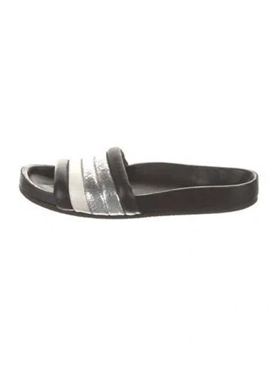Pre-owned Isabel Marant Leather Colorblock Pattern Slides In Black