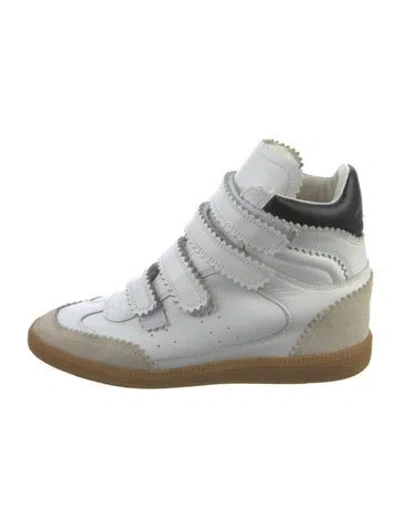 Pre-owned Isabel Marant Leather Colorblock Pattern Wedge Sneakers In White