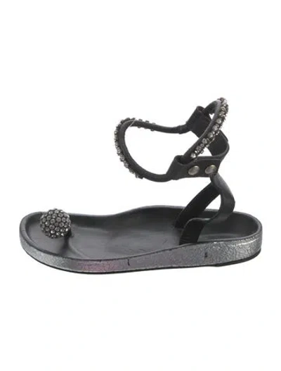 Pre-owned Isabel Marant Leather Crystal Embellishments Sandals In Silver