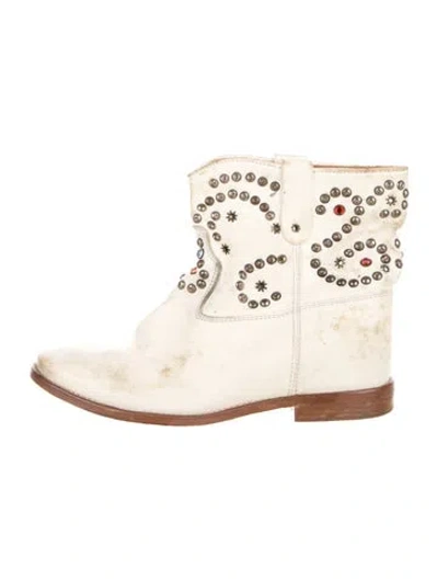 Pre-owned Isabel Marant Leather Crystal Embellishments Western Boots In Neutrals