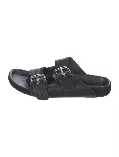 Pre-owned Isabel Marant Leather Embroidered Accent Slides In Black