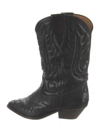 Pre-owned Isabel Marant Leather Embroidered Accent Western Boots In Black