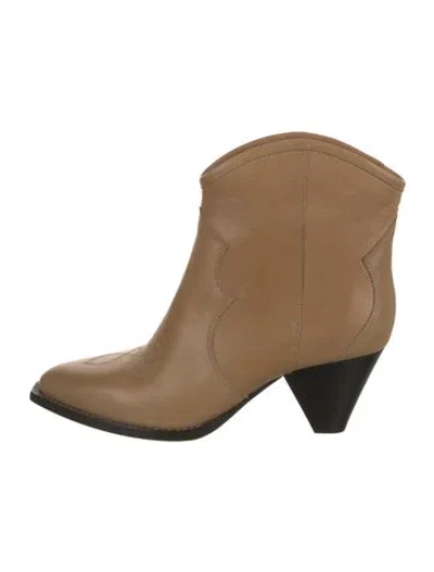 Pre-owned Isabel Marant Leather Embroidered Accent Western Boots In Neutral