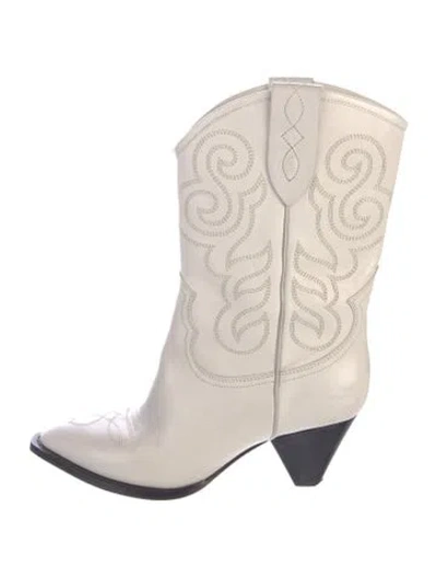 Pre-owned Isabel Marant Leather Embroidered Accent Western Boots In Neutral