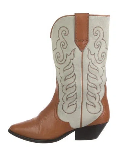 Pre-owned Isabel Marant Leather Embroidered Accent Western Boots In Neutrals