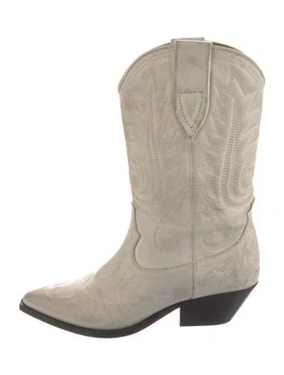 Pre-owned Isabel Marant Leather Embroidered Accent Western Boots In White