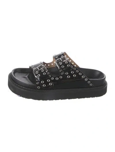 Pre-owned Isabel Marant Leather Eyelet Trim Slides In Black