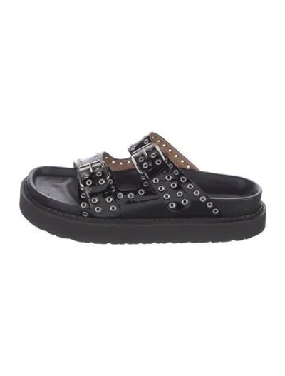 Pre-owned Isabel Marant Leather Eyelet Trim Slides In Blue
