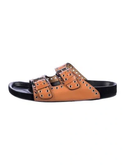 Pre-owned Isabel Marant Leather Eyelet Trim Slides In Brown