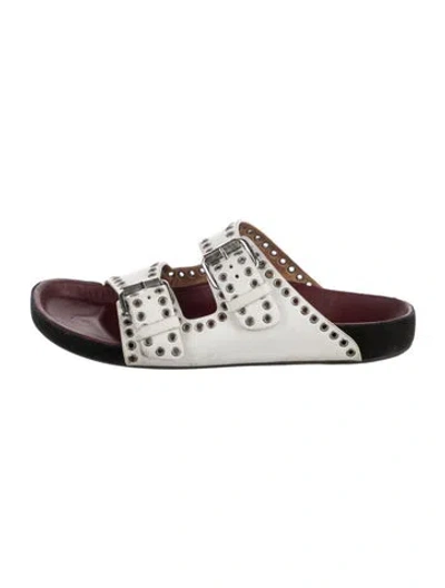 Pre-owned Isabel Marant Leather Eyelet Trim Slides In Burgundy