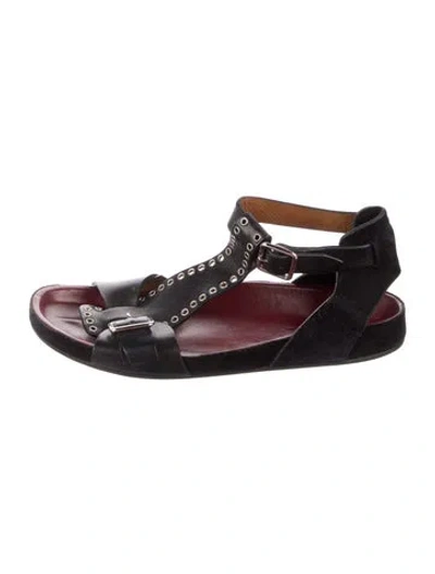 Pre-owned Isabel Marant Leather Eyelet Trim T-strap Sandals In Burgundy
