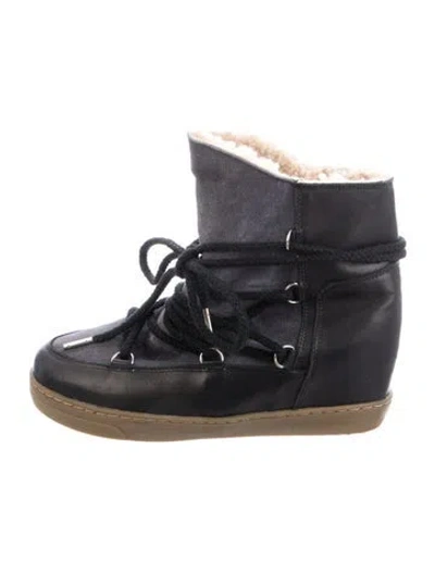 Pre-owned Isabel Marant Leather Faux Fur Trim Boots In Black