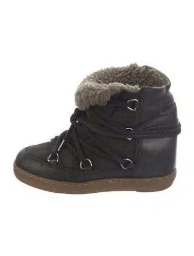 Pre-owned Isabel Marant Leather Fur Trim Boots In Black