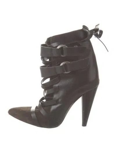Pre-owned Isabel Marant Leather Fur Trim Lace-up Boots In Multi