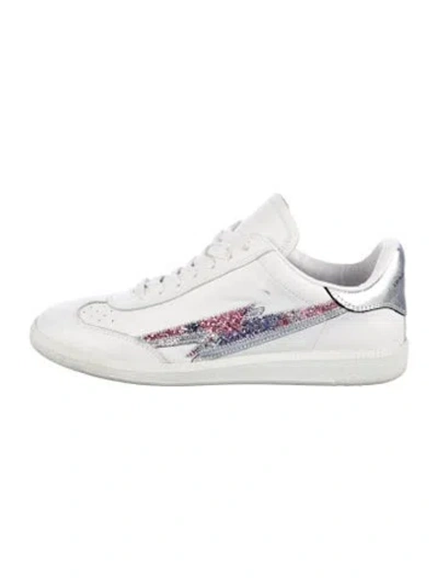 Pre-owned Isabel Marant Leather Glitter Accents Sneakers In White