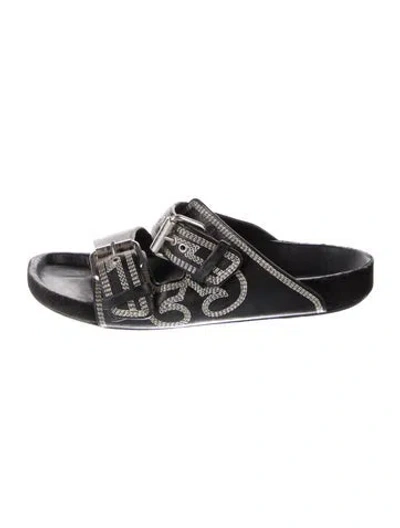Pre-owned Isabel Marant Leather Graphic Print Slides In Black