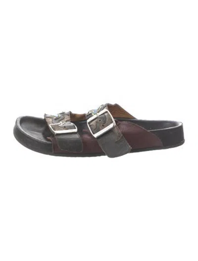 Pre-owned Isabel Marant Leather Graphic Print Slides In Black