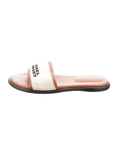 Pre-owned Isabel Marant Leather Graphic Print Slides In Neutrals
